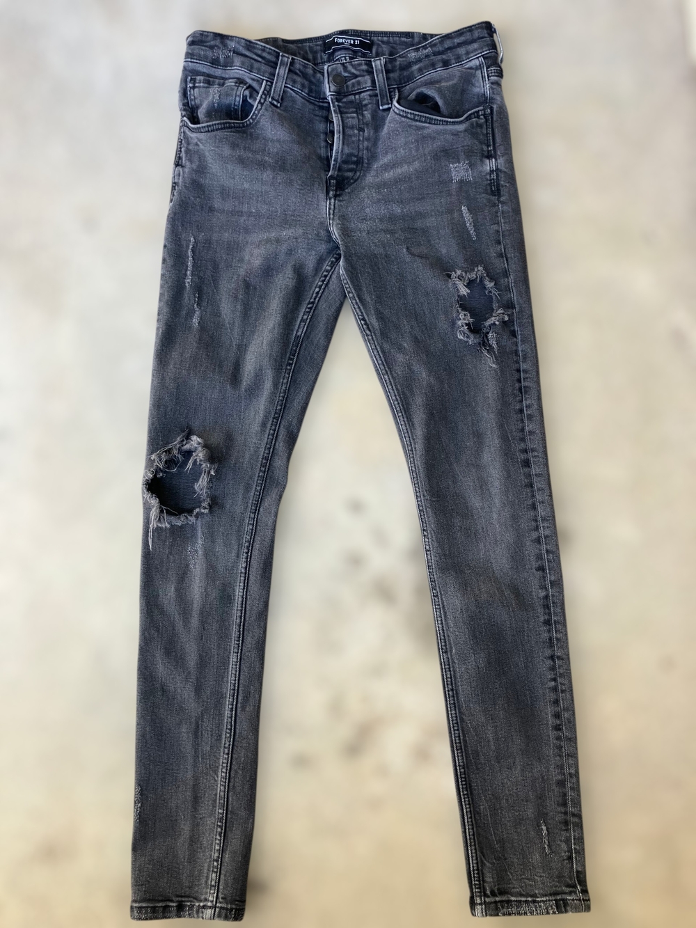 Forever 21 Men Grey Black Distressed Skinny Jeans Size 31